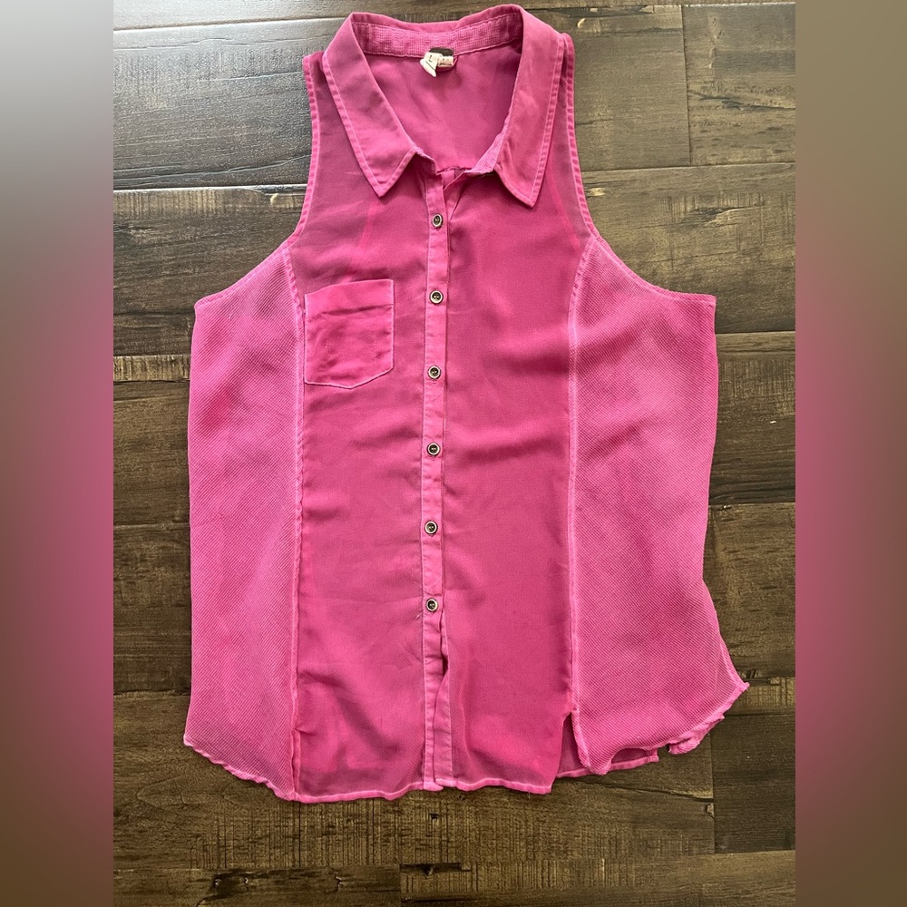 We The Free Sleeveless Button-Front Pink Blouse